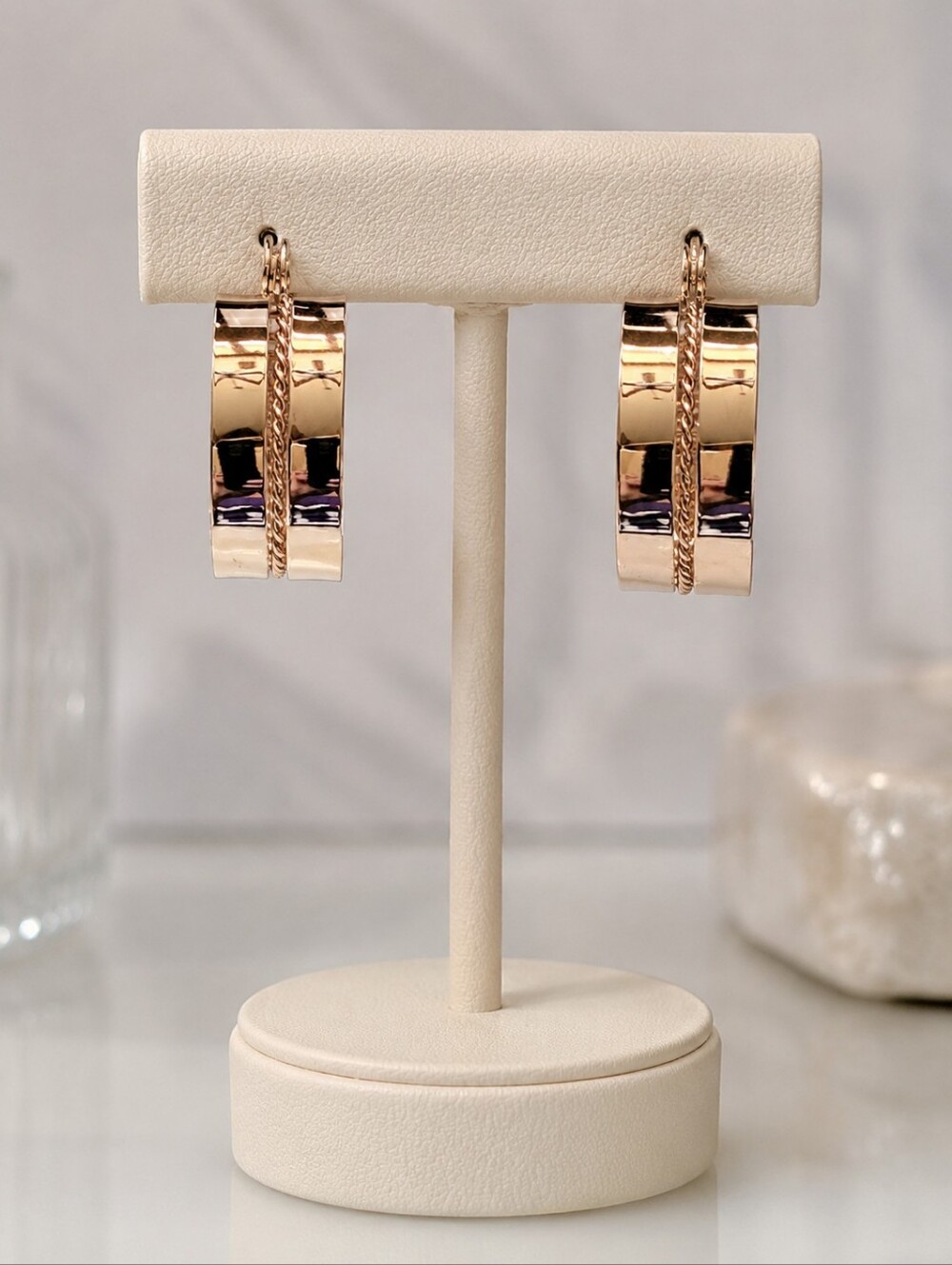Polished Gold Hoop Earrings with Twisted Rope Detail NWOT